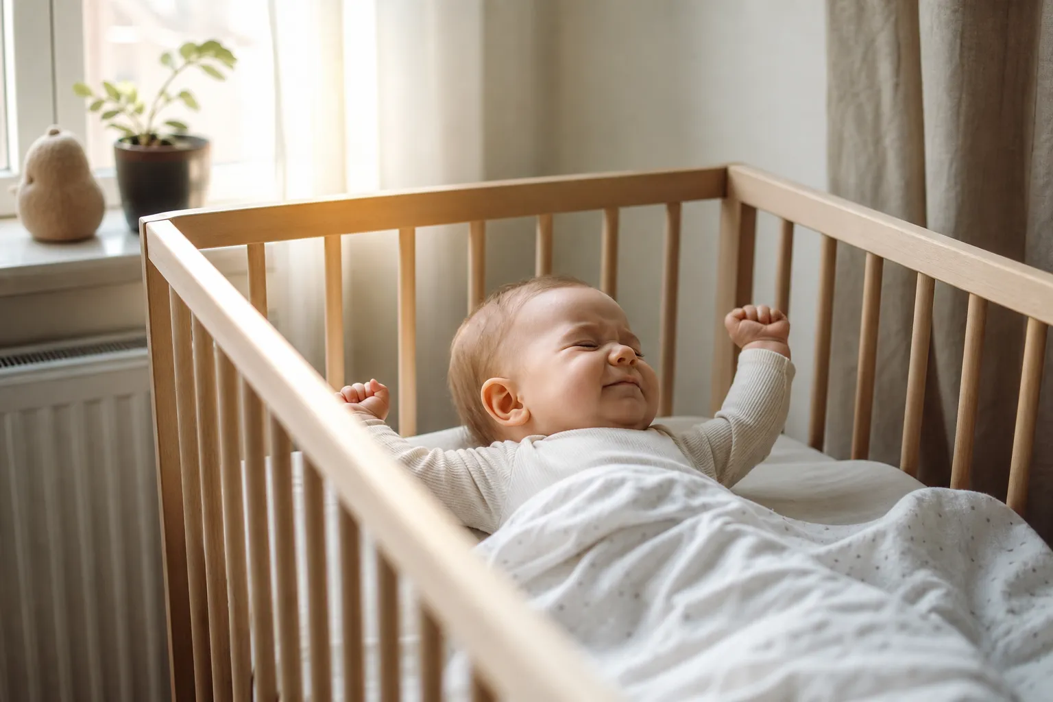 Lugn bebis i dämpat kvällsljus under en mjuk kvällsrutin